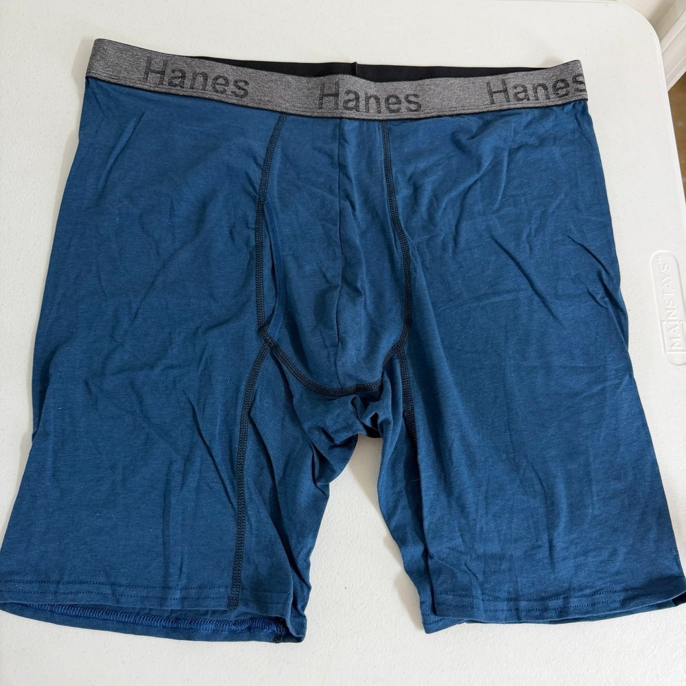Hanes Men's blue cotton stretch boxer briefs underwear fitted comfort flex fit